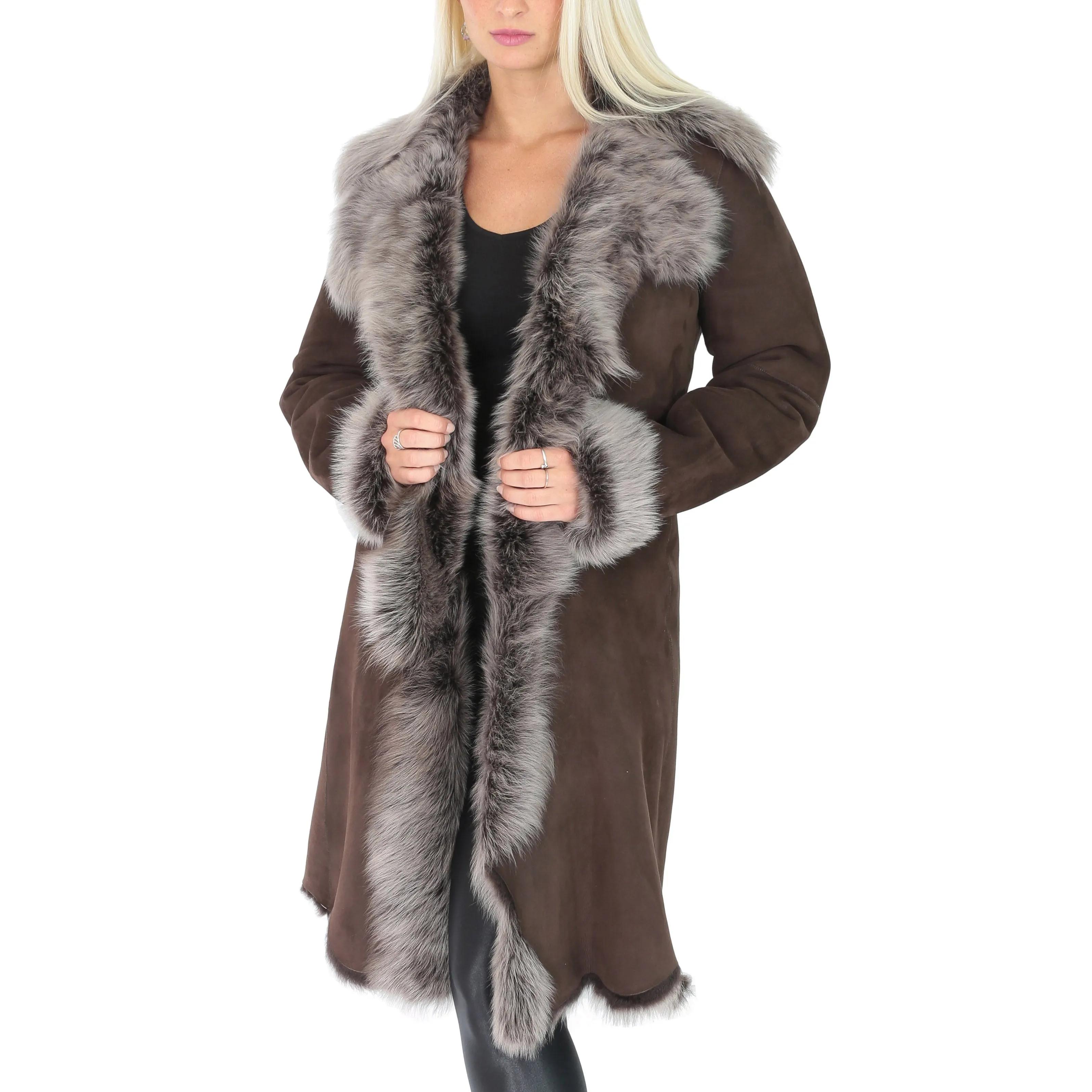 Womens Luxurious Toscana Long Coat Real Sheepskin Pamela Brown