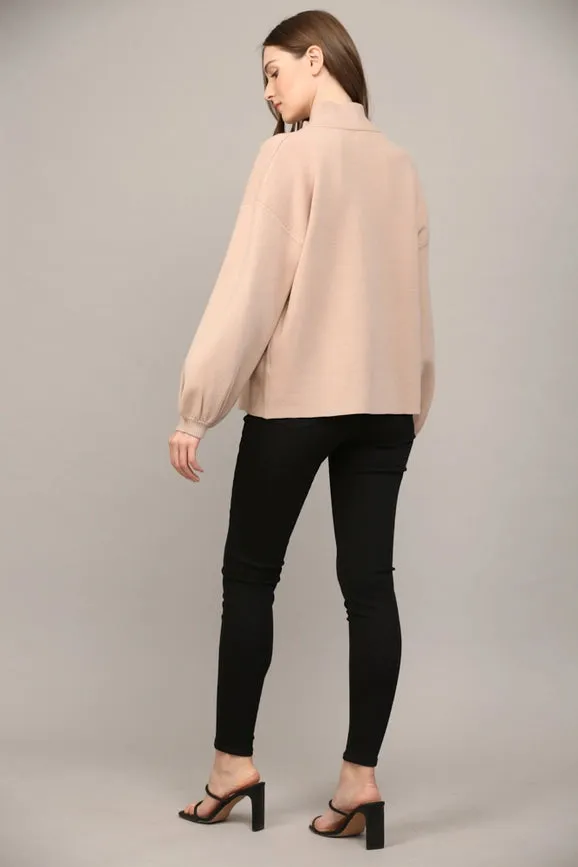 Zip Up Mock Neck Sweater Jacket TAUPE